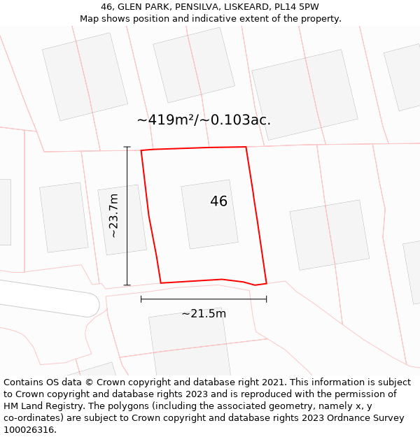 46, GLEN PARK, PENSILVA, LISKEARD, PL14 5PW: Plot and title map