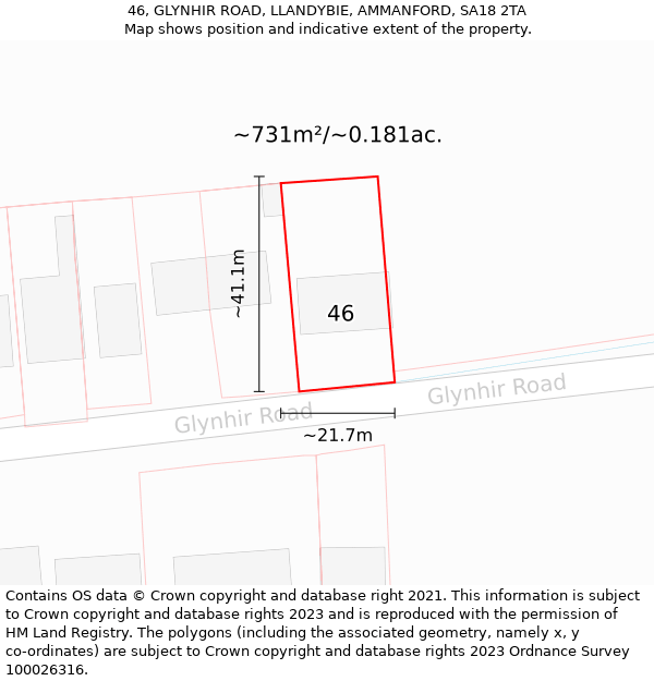 46, GLYNHIR ROAD, LLANDYBIE, AMMANFORD, SA18 2TA: Plot and title map