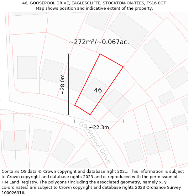 46, GOOSEPOOL DRIVE, EAGLESCLIFFE, STOCKTON-ON-TEES, TS16 0GT: Plot and title map