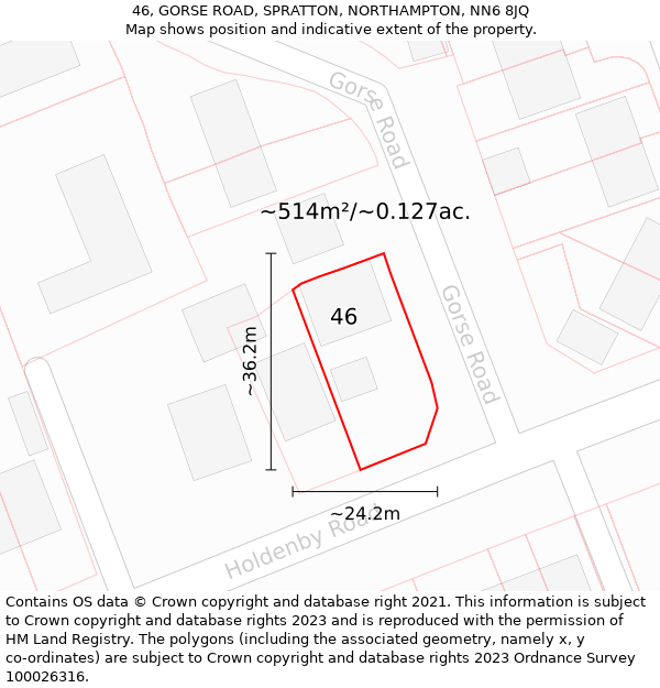 46, GORSE ROAD, SPRATTON, NORTHAMPTON, NN6 8JQ: Plot and title map