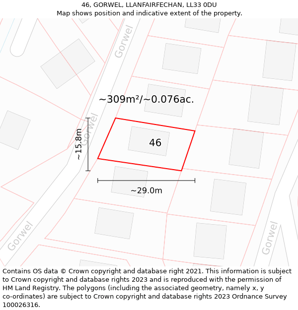 46, GORWEL, LLANFAIRFECHAN, LL33 0DU: Plot and title map