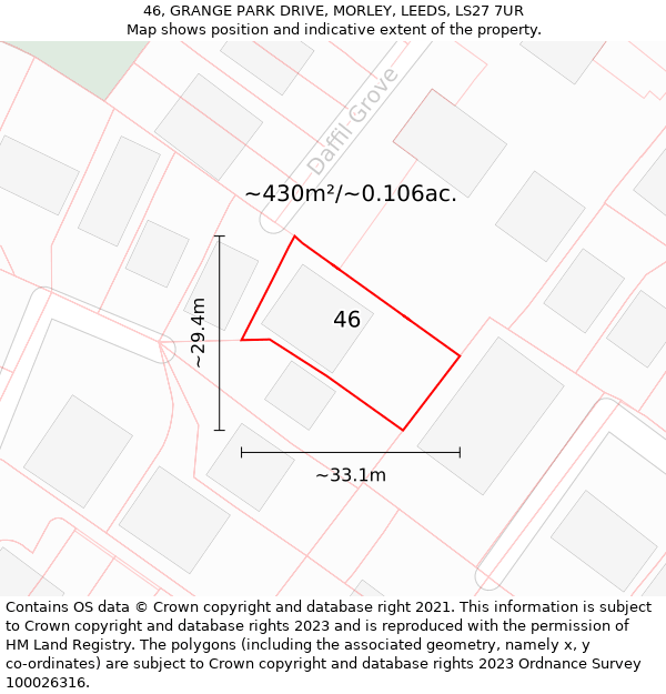 46, GRANGE PARK DRIVE, MORLEY, LEEDS, LS27 7UR: Plot and title map