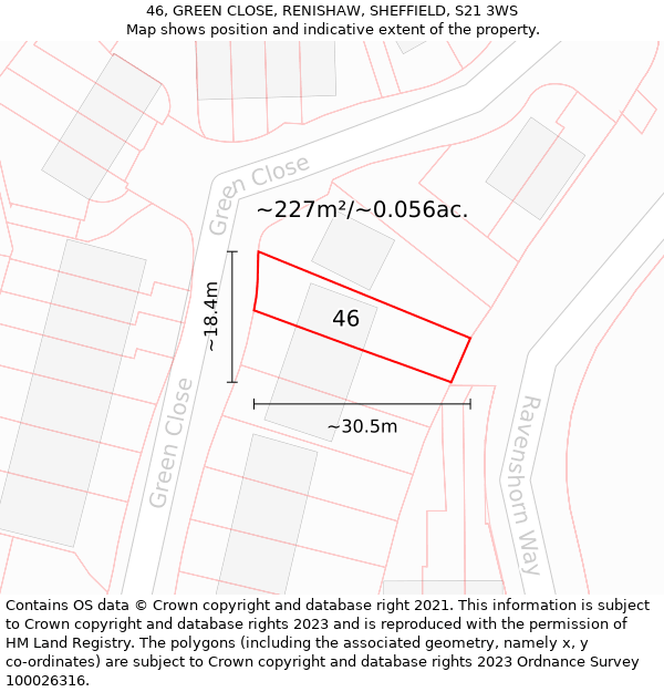 46, GREEN CLOSE, RENISHAW, SHEFFIELD, S21 3WS: Plot and title map