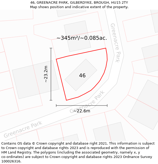 46, GREENACRE PARK, GILBERDYKE, BROUGH, HU15 2TY: Plot and title map