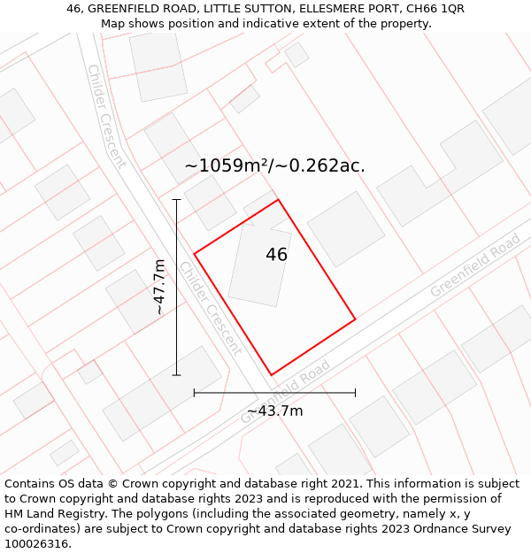 46, GREENFIELD ROAD, LITTLE SUTTON, ELLESMERE PORT, CH66 1QR: Plot and title map