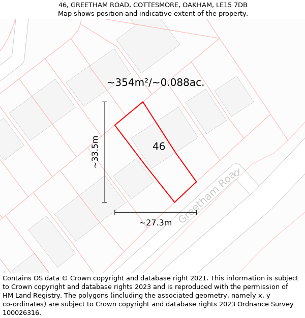 46, GREETHAM ROAD, COTTESMORE, OAKHAM, LE15 7DB: Plot and title map