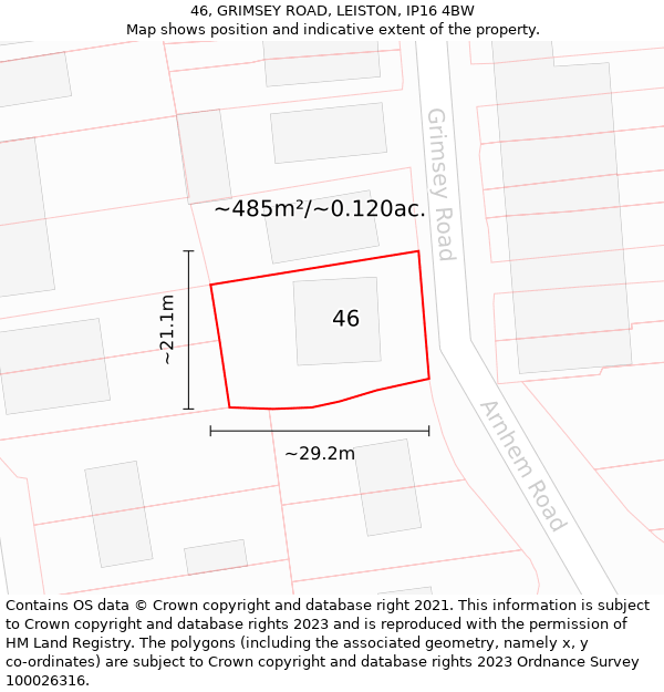 46, GRIMSEY ROAD, LEISTON, IP16 4BW: Plot and title map