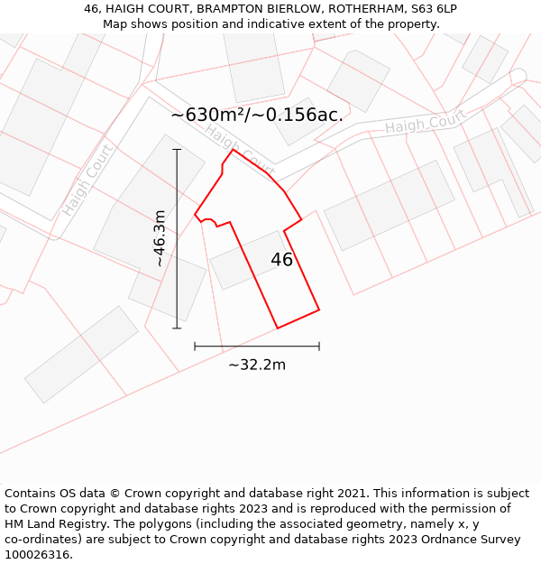 46, HAIGH COURT, BRAMPTON BIERLOW, ROTHERHAM, S63 6LP: Plot and title map