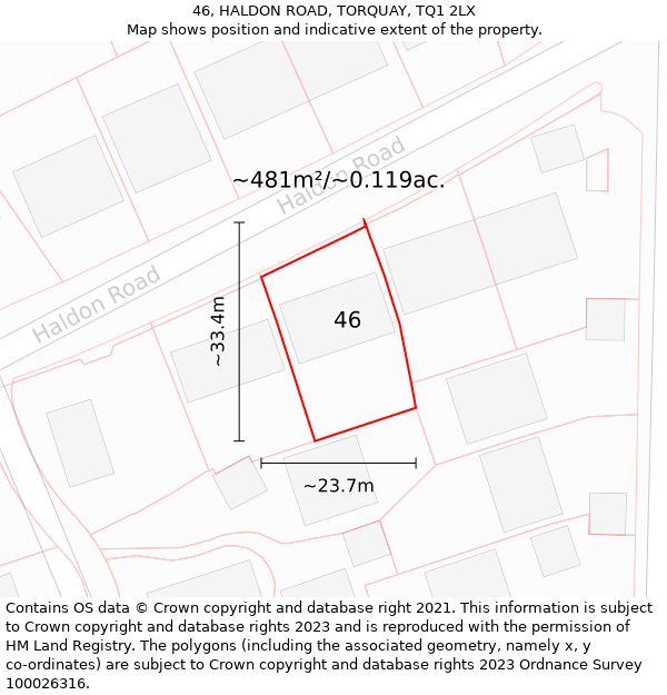 46, HALDON ROAD, TORQUAY, TQ1 2LX: Plot and title map