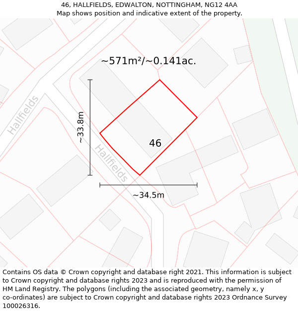 46, HALLFIELDS, EDWALTON, NOTTINGHAM, NG12 4AA: Plot and title map