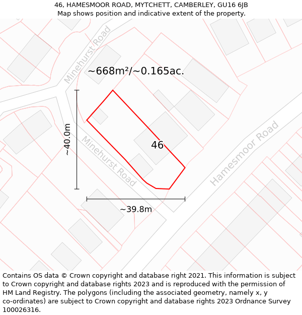 46, HAMESMOOR ROAD, MYTCHETT, CAMBERLEY, GU16 6JB: Plot and title map