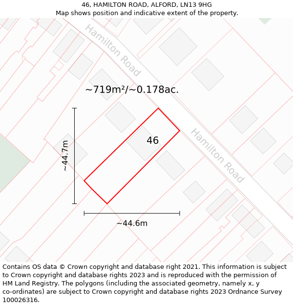 46, HAMILTON ROAD, ALFORD, LN13 9HG: Plot and title map