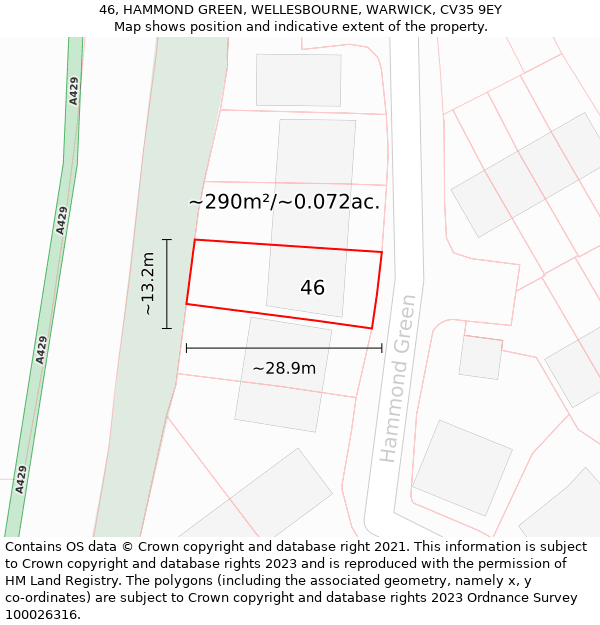 46, HAMMOND GREEN, WELLESBOURNE, WARWICK, CV35 9EY: Plot and title map