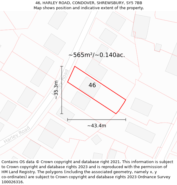 46, HARLEY ROAD, CONDOVER, SHREWSBURY, SY5 7BB: Plot and title map