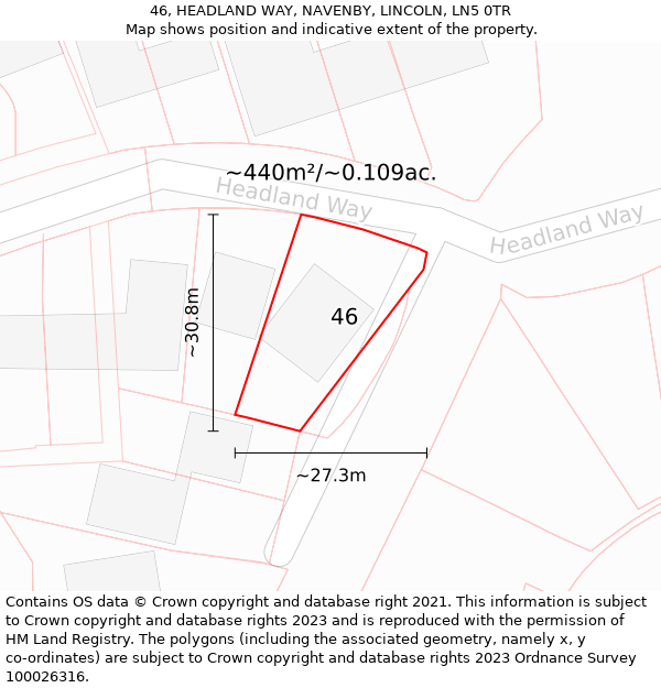 46, HEADLAND WAY, NAVENBY, LINCOLN, LN5 0TR: Plot and title map