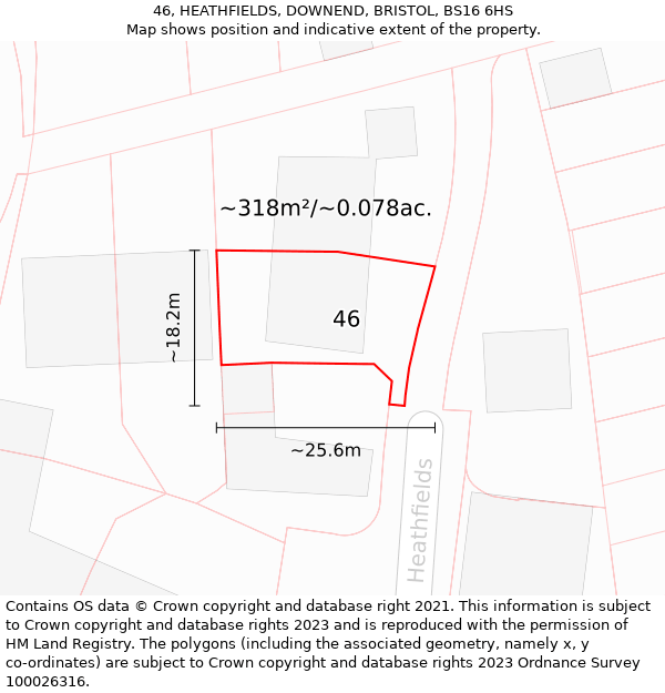 46, HEATHFIELDS, DOWNEND, BRISTOL, BS16 6HS: Plot and title map