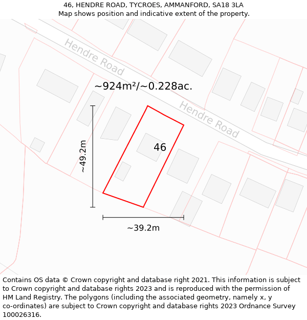 46, HENDRE ROAD, TYCROES, AMMANFORD, SA18 3LA: Plot and title map