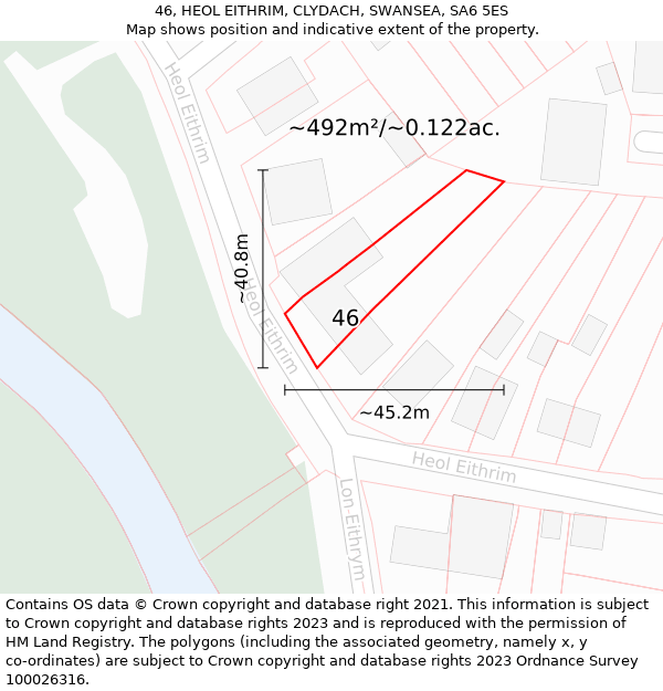 46, HEOL EITHRIM, CLYDACH, SWANSEA, SA6 5ES: Plot and title map