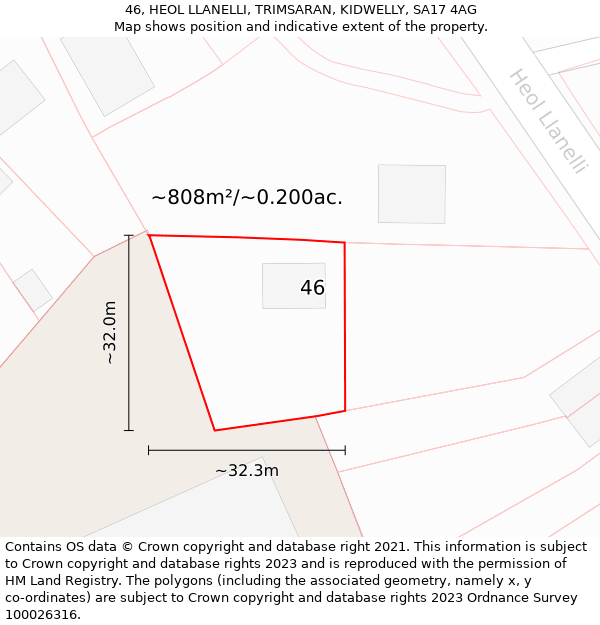 46, HEOL LLANELLI, TRIMSARAN, KIDWELLY, SA17 4AG: Plot and title map