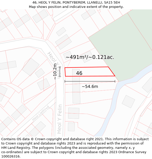 46, HEOL Y FELIN, PONTYBEREM, LLANELLI, SA15 5EH: Plot and title map