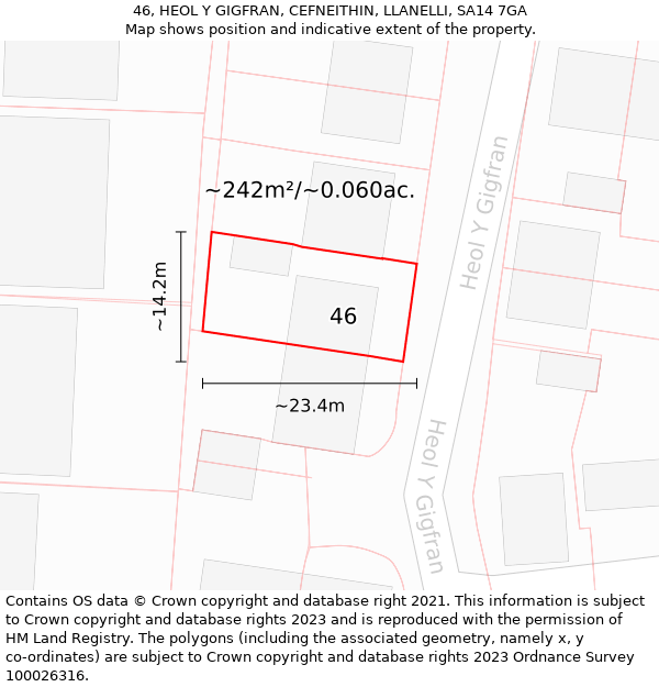 46, HEOL Y GIGFRAN, CEFNEITHIN, LLANELLI, SA14 7GA: Plot and title map