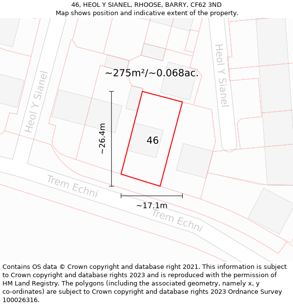 46, HEOL Y SIANEL, RHOOSE, BARRY, CF62 3ND: Plot and title map