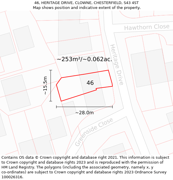 46, HERITAGE DRIVE, CLOWNE, CHESTERFIELD, S43 4ST: Plot and title map