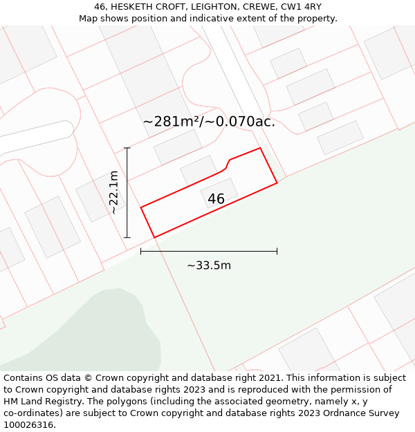 46, HESKETH CROFT, LEIGHTON, CREWE, CW1 4RY: Plot and title map