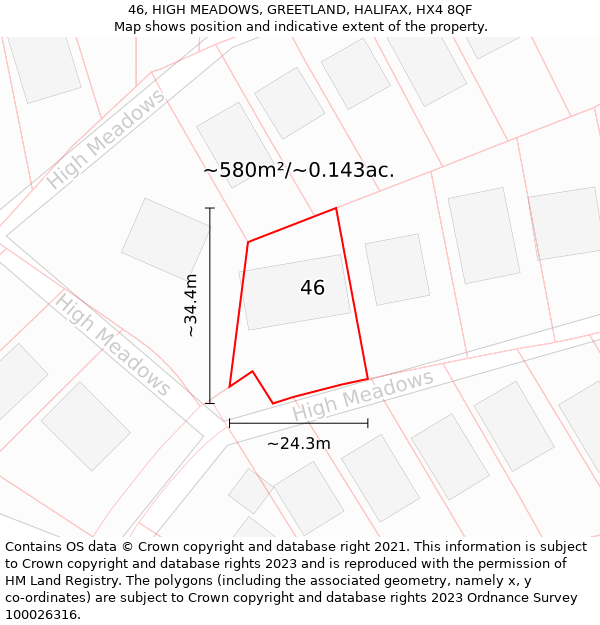 46, HIGH MEADOWS, GREETLAND, HALIFAX, HX4 8QF: Plot and title map