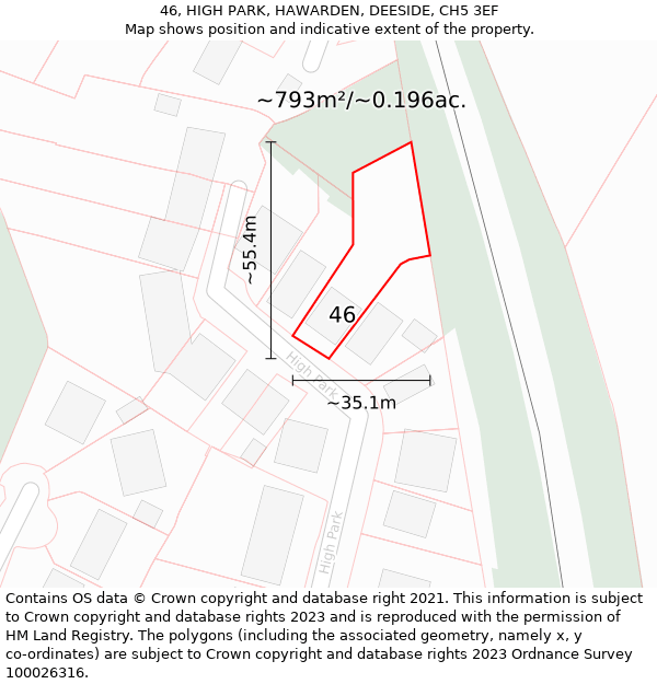 46, HIGH PARK, HAWARDEN, DEESIDE, CH5 3EF: Plot and title map