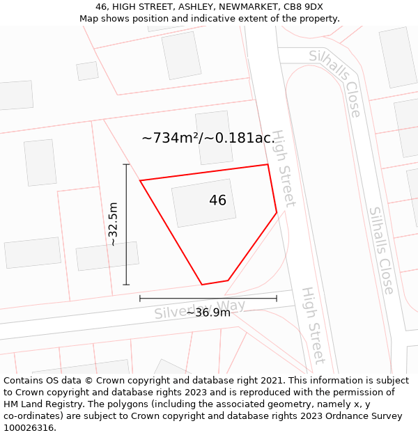 46, HIGH STREET, ASHLEY, NEWMARKET, CB8 9DX: Plot and title map