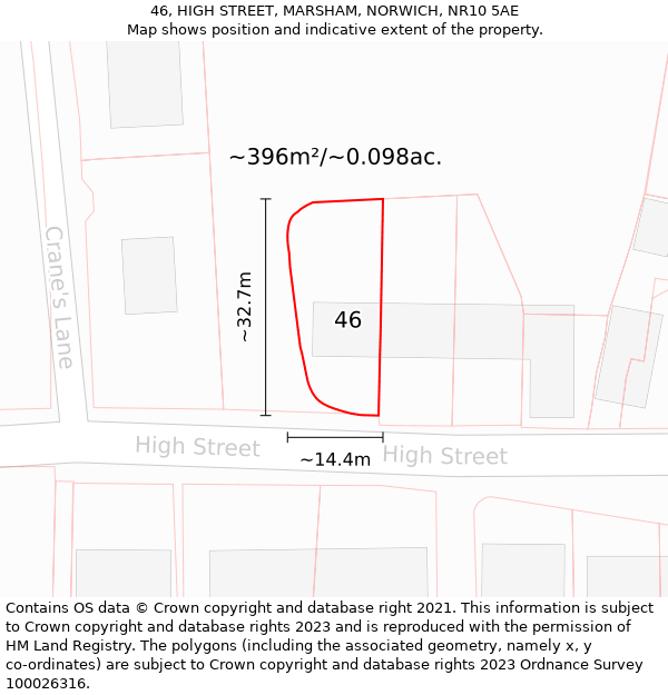 46, HIGH STREET, MARSHAM, NORWICH, NR10 5AE: Plot and title map
