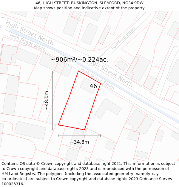 46, HIGH STREET, RUSKINGTON, SLEAFORD, NG34 9DW: Plot and title map