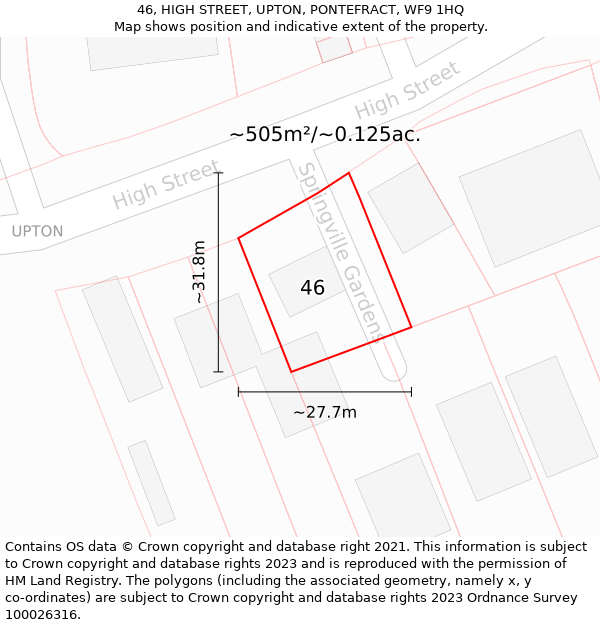 46, HIGH STREET, UPTON, PONTEFRACT, WF9 1HQ: Plot and title map