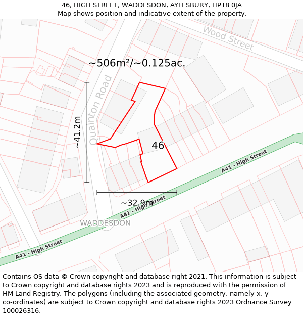 46, HIGH STREET, WADDESDON, AYLESBURY, HP18 0JA: Plot and title map