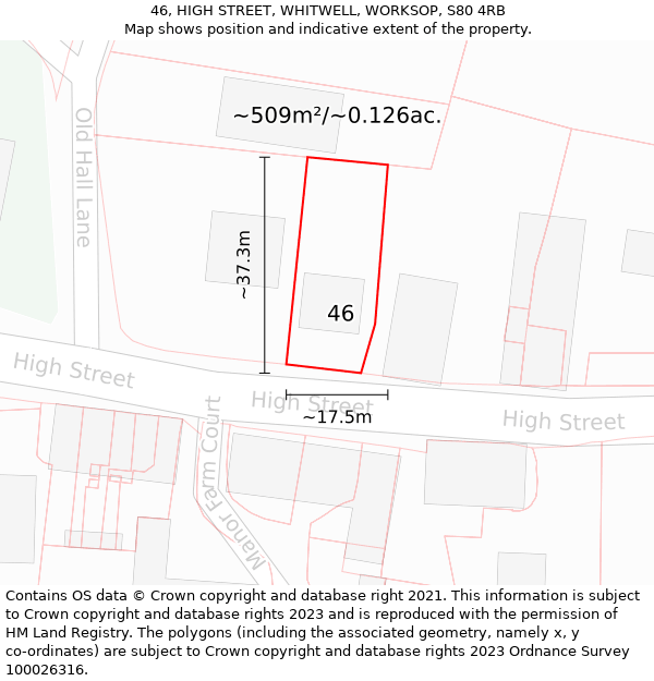 46, HIGH STREET, WHITWELL, WORKSOP, S80 4RB: Plot and title map