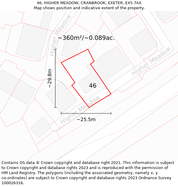 46, HIGHER MEADOW, CRANBROOK, EXETER, EX5 7AX: Plot and title map