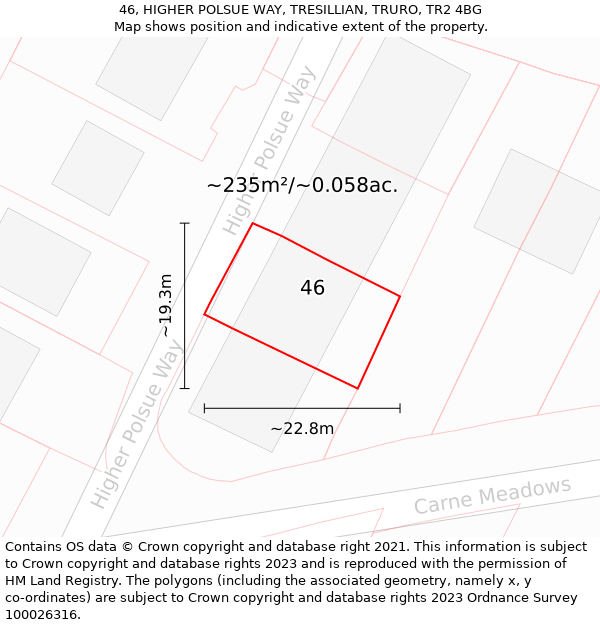 46, HIGHER POLSUE WAY, TRESILLIAN, TRURO, TR2 4BG: Plot and title map