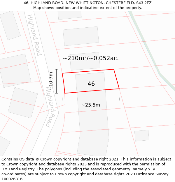 46, HIGHLAND ROAD, NEW WHITTINGTON, CHESTERFIELD, S43 2EZ: Plot and title map