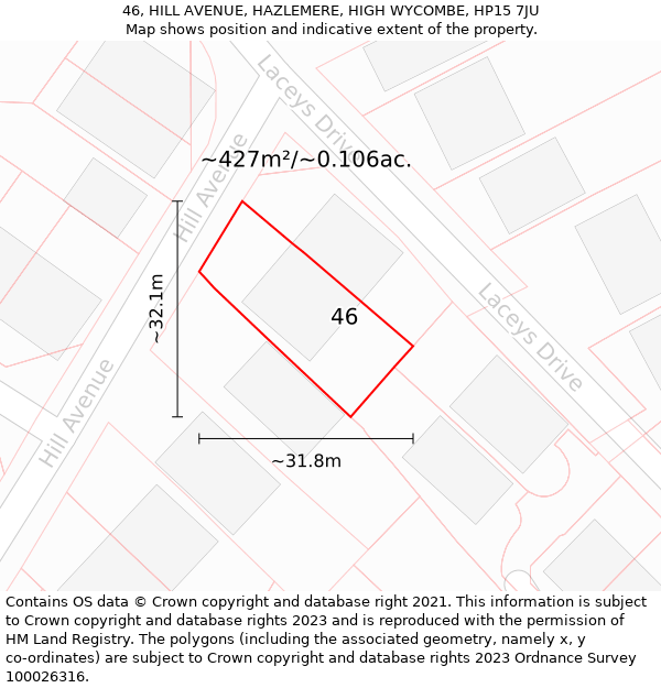 46, HILL AVENUE, HAZLEMERE, HIGH WYCOMBE, HP15 7JU: Plot and title map