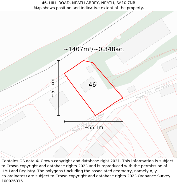 46, HILL ROAD, NEATH ABBEY, NEATH, SA10 7NR: Plot and title map