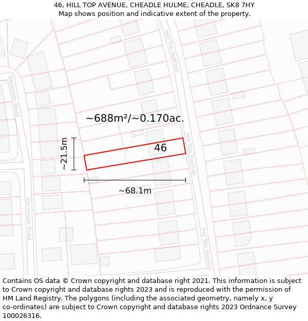 46, HILL TOP AVENUE, CHEADLE HULME, CHEADLE, SK8 7HY: Plot and title map