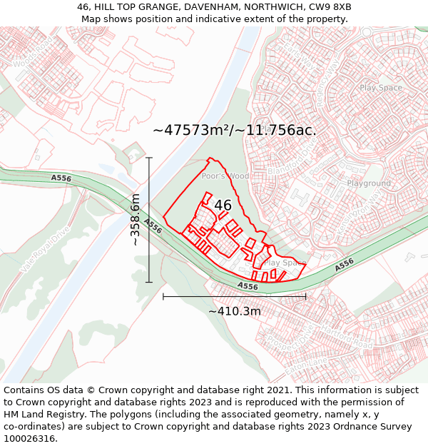 46, HILL TOP GRANGE, DAVENHAM, NORTHWICH, CW9 8XB: Plot and title map