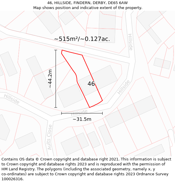 46, HILLSIDE, FINDERN, DERBY, DE65 6AW: Plot and title map