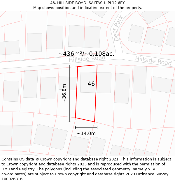 46, HILLSIDE ROAD, SALTASH, PL12 6EY: Plot and title map