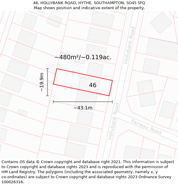 46, HOLLYBANK ROAD, HYTHE, SOUTHAMPTON, SO45 5FQ: Plot and title map