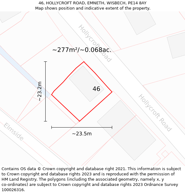 46, HOLLYCROFT ROAD, EMNETH, WISBECH, PE14 8AY: Plot and title map