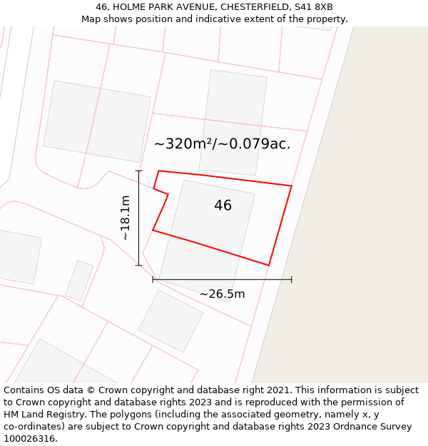 46, HOLME PARK AVENUE, CHESTERFIELD, S41 8XB: Plot and title map