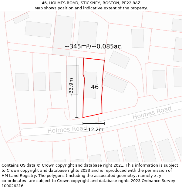 46, HOLMES ROAD, STICKNEY, BOSTON, PE22 8AZ: Plot and title map