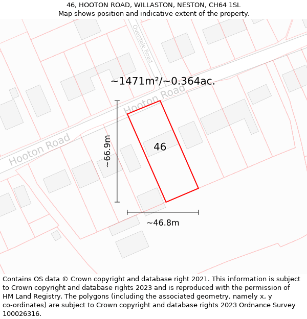 46, HOOTON ROAD, WILLASTON, NESTON, CH64 1SL: Plot and title map